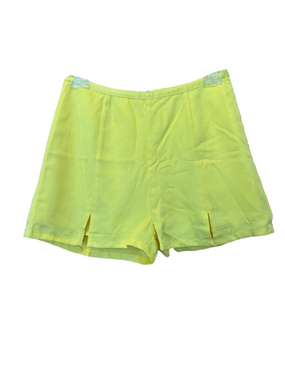 NWT Eggie Bright Neon Yellow High Waisted Tailored Slit Lined Shorts Size Small